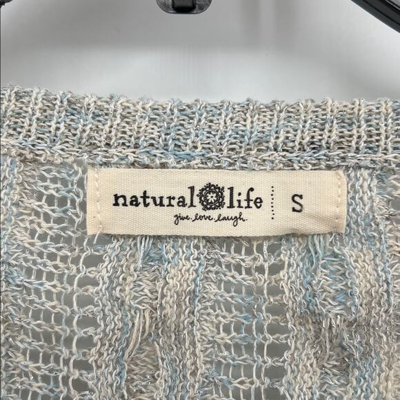 Natural Life Women's Open Weave Metallic Crewneck Sweater - Blue/White - Small - Picture 3 of 6